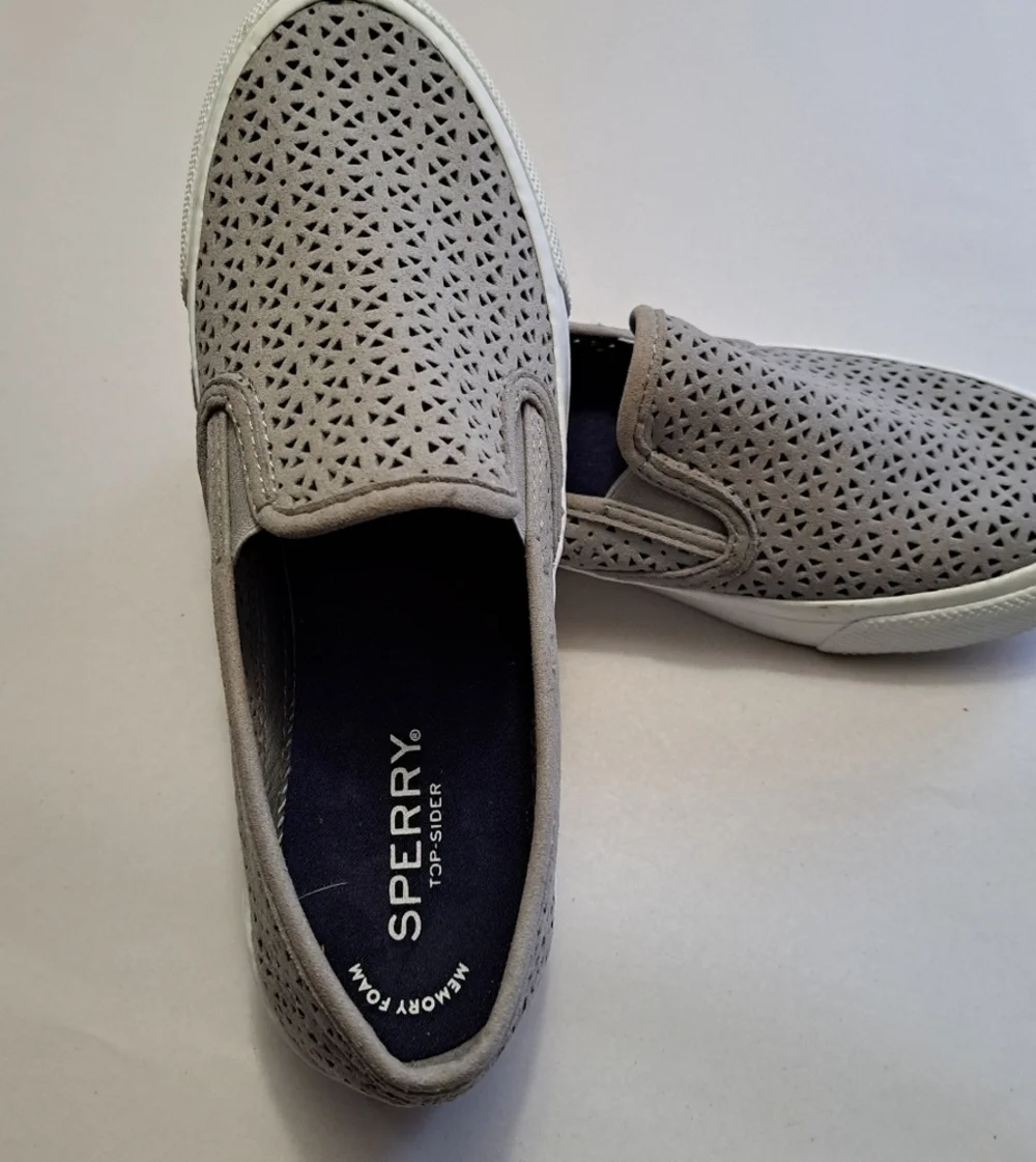 Sperry Grey Suede Slip On Shoes Size 6.5